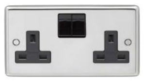 Double Socket Brushed Aluminium